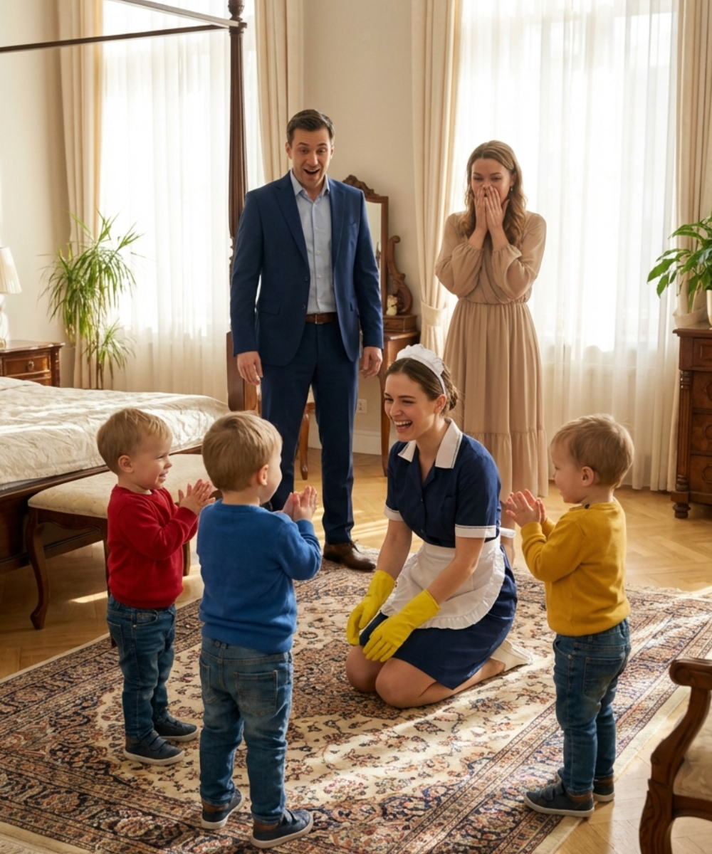 A heartbroken millionaire tried everything to comfort his triplet sons after their mother died — but when they ran to the housekeeper calling her “Mama,” a long-hidden truth began to emerge.