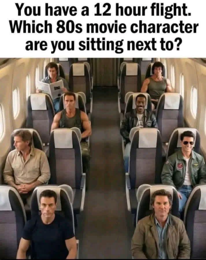 12-Hour Flight: Which 80s Movie Character Would You Sit Next To? ✈️