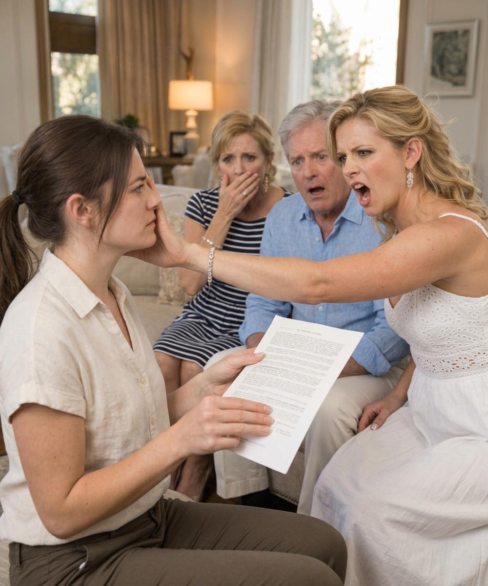 My sister sla:pped me and screamed, “I’ll crush your arrogance—you’re giving that house to me!” My parents backed her when they demanded I hand over my new house. But when I pulled out one crucial document, their faces turned pale… – New d