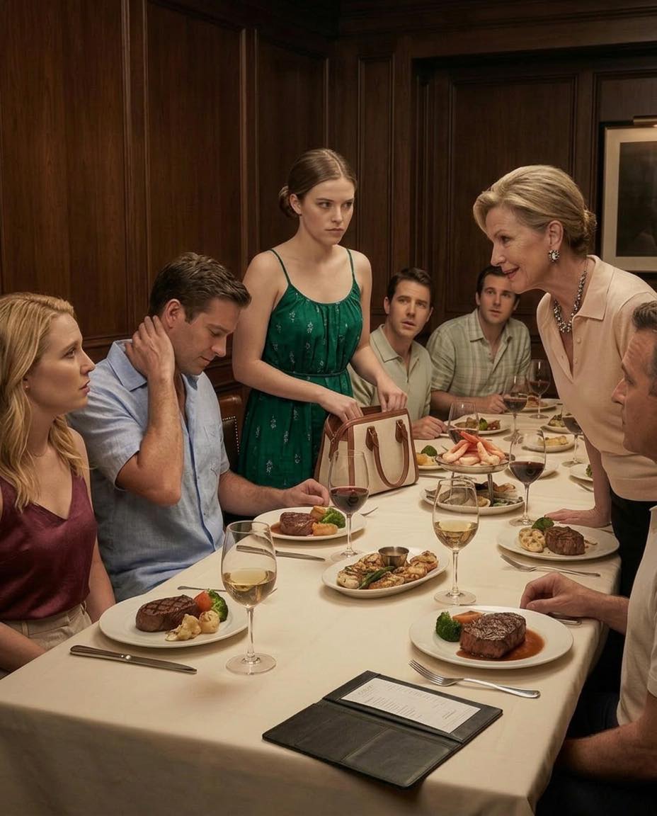“I thought I was walking into a cozy family dinner when my fiancé squeezed my hand and whispered, ‘Relax, it’s nothing fancy.’ Fifteen relatives later, a $7,000 bill hit the table—and then his mother smiled at me. ‘Sweetheart, cash or card?’ My heart pounded, but I only smiled and reached into my bag. When I pulled out what was inside, the entire table went silent… and that was only the beginning.”