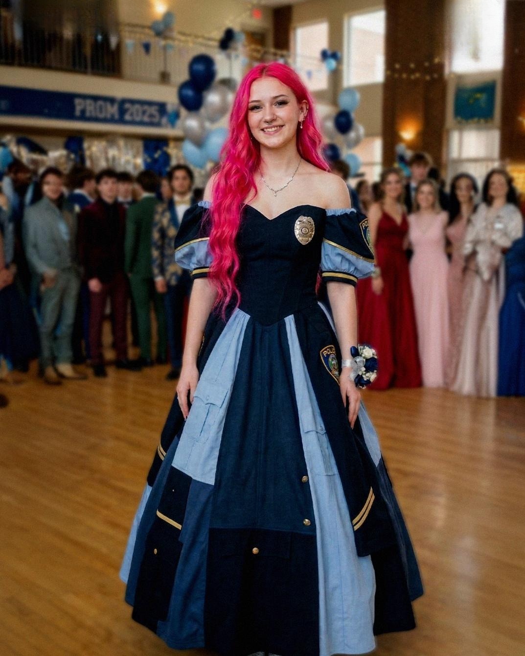 My Daughter Made Her Prom Dress Out of Her Late Father’s Uniform – When Her Mean Classmate Poured Punch on It, the Girl’s Mother Grabbed the Mic and Said Something That Froze the Whole Gym