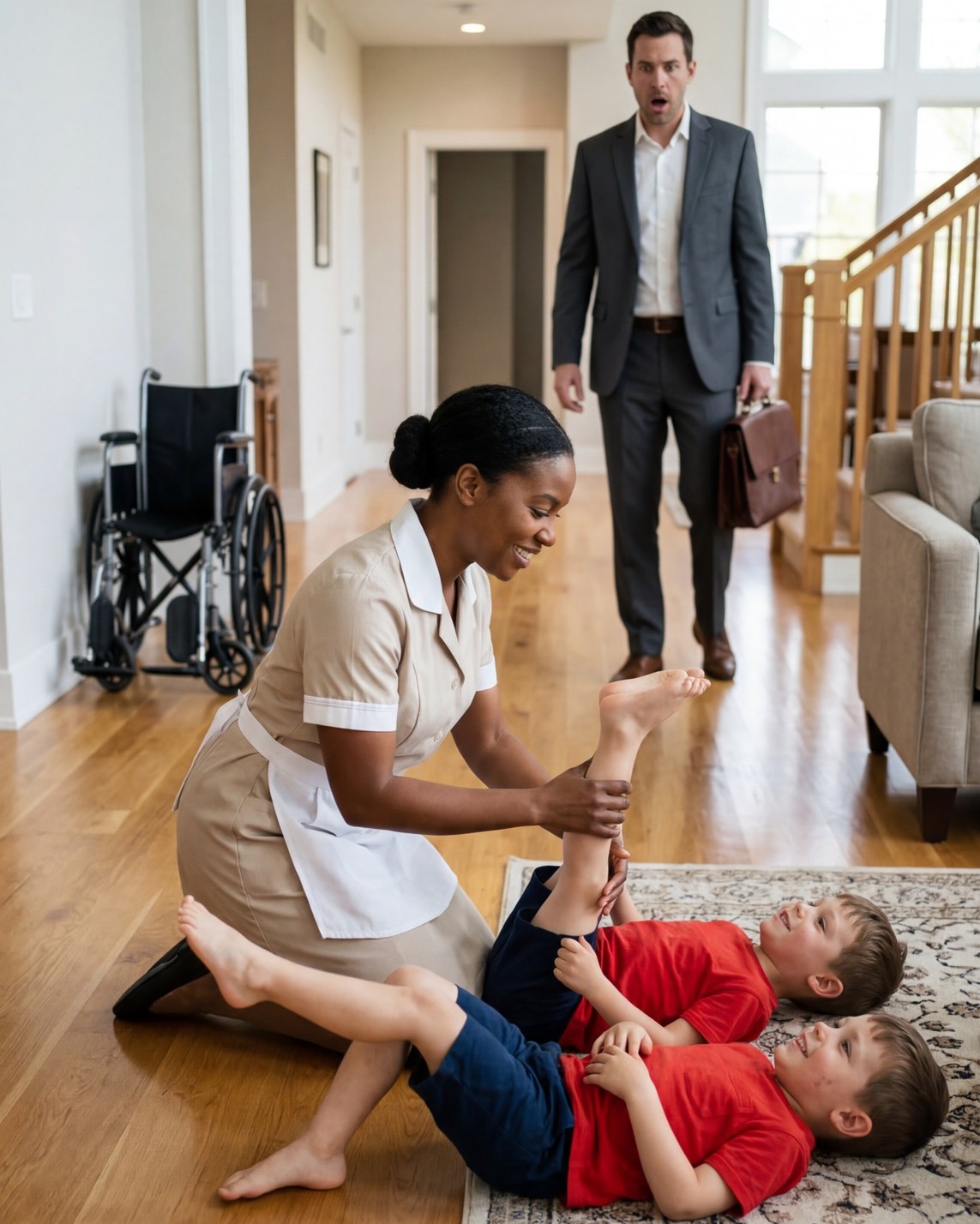 A Billionaire Father Built a Perfect Medical Routine to Protect His Paralyzed Twin Sons — Until He Came Home Early and Found Them on the Floor With the Housekeeper, Unaware That One Small Movement Would Challenge Everything He Had Been Told