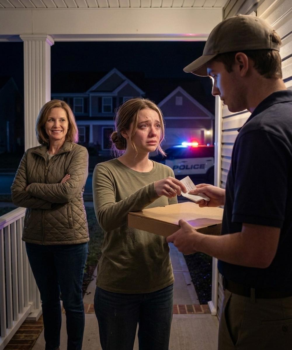I slipped the note under the pizza box so fast I thought my mother-in-law would see it: ‘Please help me. Don’t leave.’ When the delivery driver looked up and heard her snap, ‘She doesn’t need a phone, she needs discipline,’ his face changed.