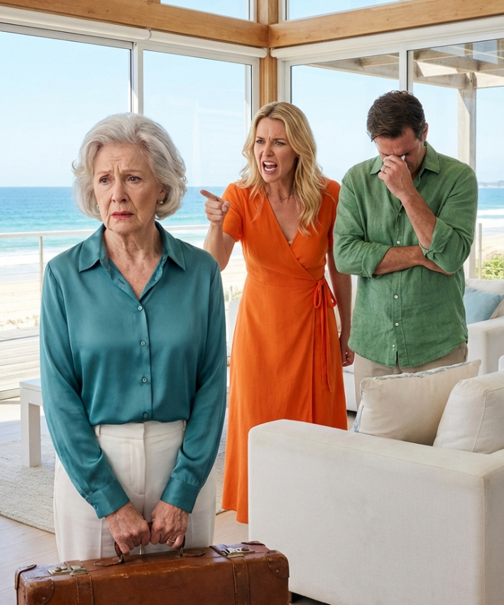 “Why did that old parasite show up?” – My daughter-in-law screamed at me in my own beach house. I smiled and said “It’s okay,” then handed her the eviction notice.