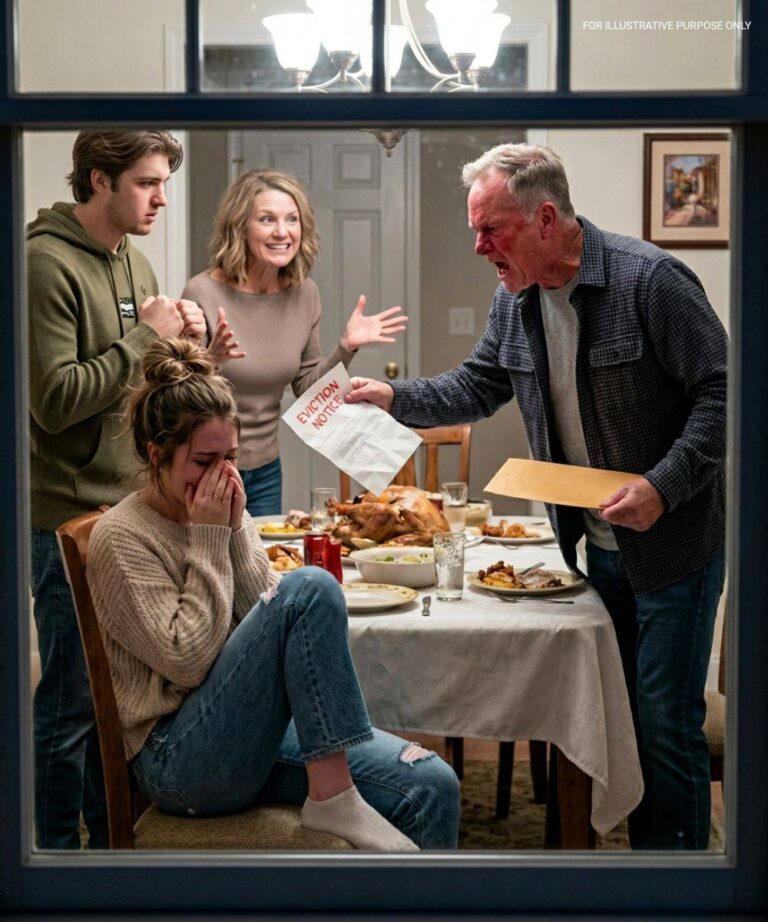 Even after years of tension, I invited my family for Thanksgiving. Mid-dinner, my dad slid me a fake eviction notice—“Seven days,” my mom smiled. I stayed calm… until my best friend handed him an envelope that wiped the color from his face when he read it.