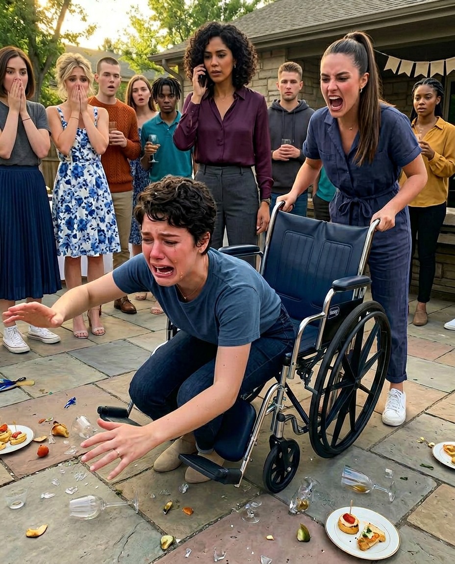 My sister told everyone I was fa:king paralysis for sympathy—then yanked my wheelchair and sent me cra:shing to the floor in front of 100 guests. What she didn’t notice was who was already behind her, dialing 911.
